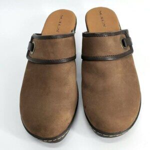 Solos 8M, 2.5" Heel  Carmella Brown Leather Slip-on Round Toe Wedge Clogs